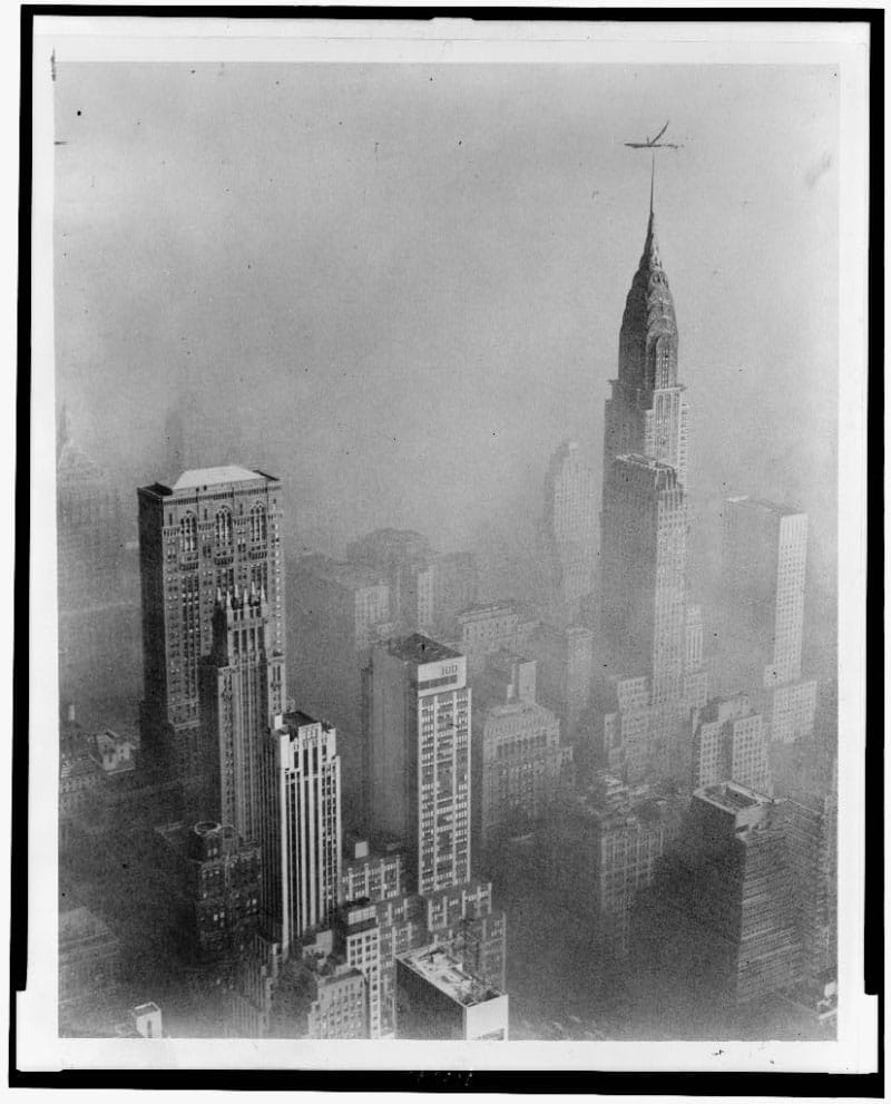 Smog obscures the view of the New York City skyline in 1953. (Library of Congress/World-Telegram photo by Walter Albertin)