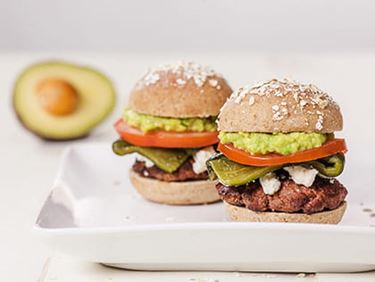 Beef Sliders with Avocado, Roasted Poblano Pepper, and Cotija Cheese