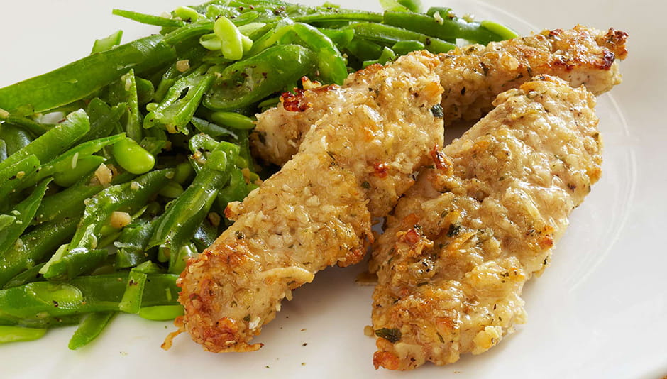 Baked Chicken Strips with Microwave Green Beans