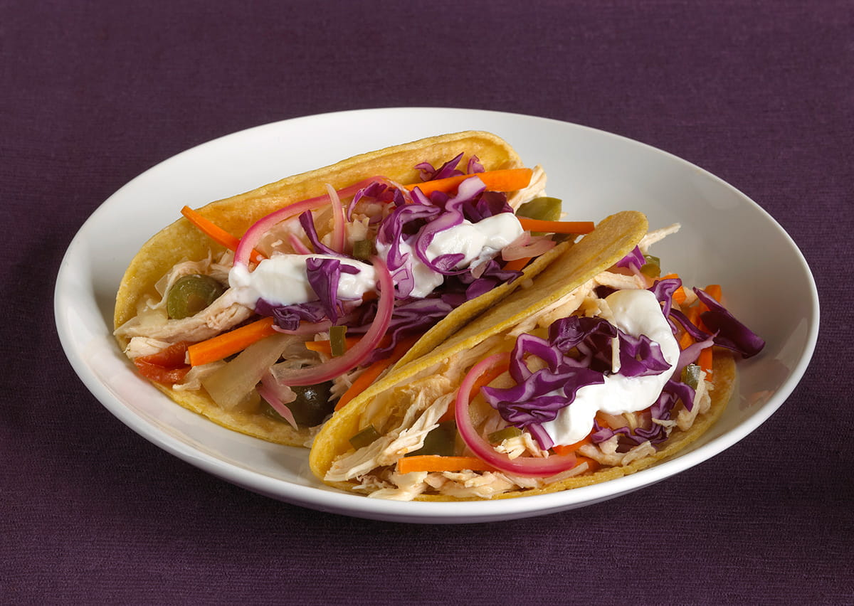 Slow Cooker Pulled Orange Chicken Tacos with Pickled Vegetables