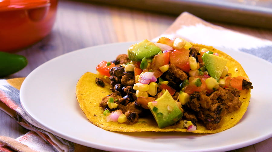 Turkey & Bean Tostadas with Avocado-Tomato Salsa