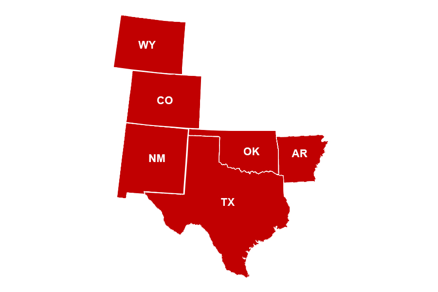 Southwestern States Region WY,CO,NM,TX,OK,AR