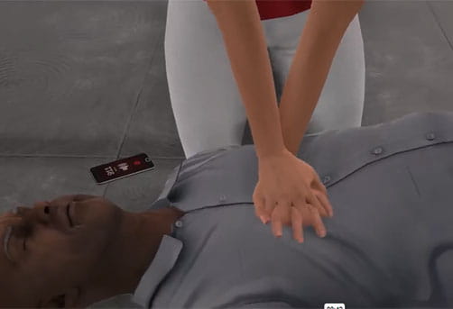 illustration of woman performing hands only cpr on man