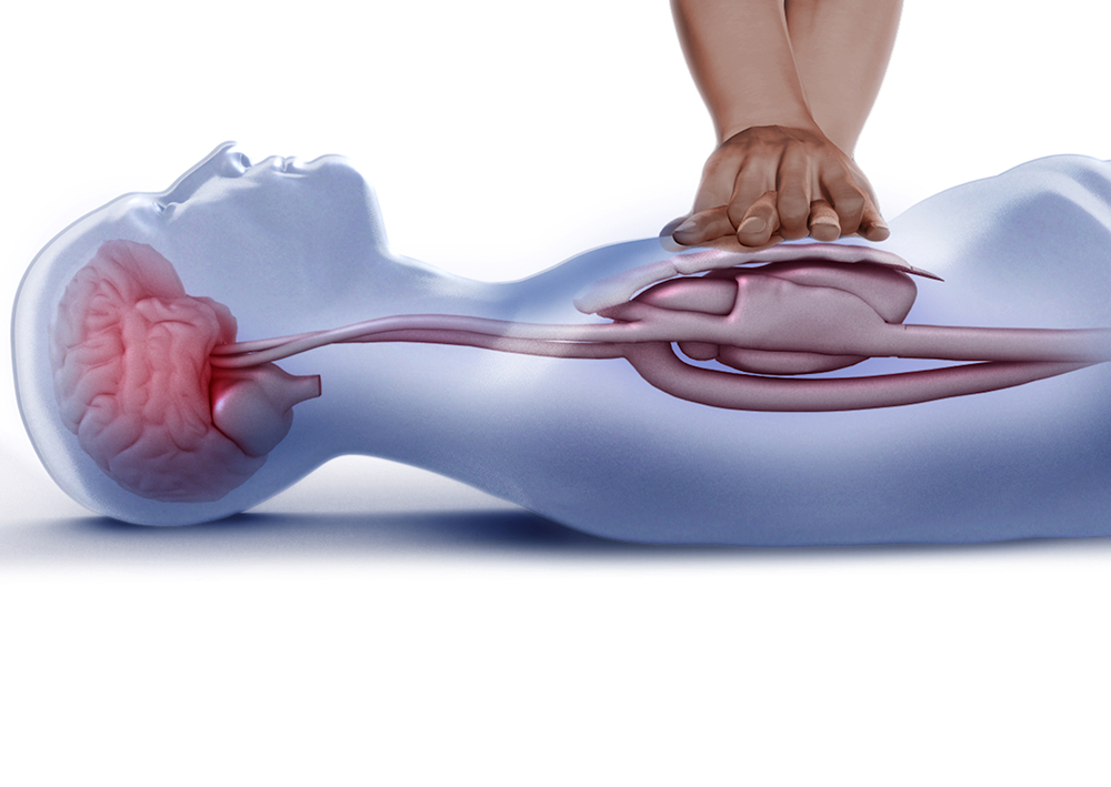 illustration showing hand placement on chest