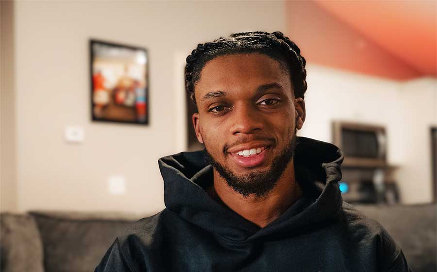 Damar Hamlin looking into camera and smiling