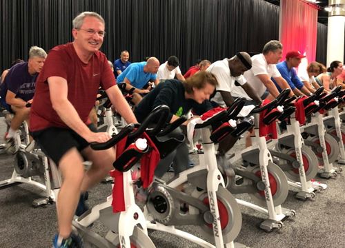 John Warner pedaling at a CycleNation event the morning of Nov. 13.