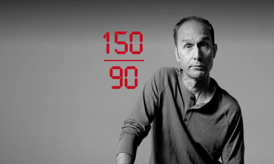 graphical image with man and blood pressure numbers 150 over 90