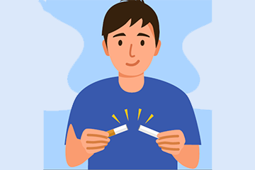 niño rompiendo un cigarrillos a la mitad ilustracion