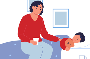 Ilustración de una madre acostando a un niño