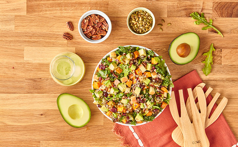 Avocados from Mexico Harvest Bowl Salad with Avocado Balsamic Vinaigrette Heart-Check certified recipe