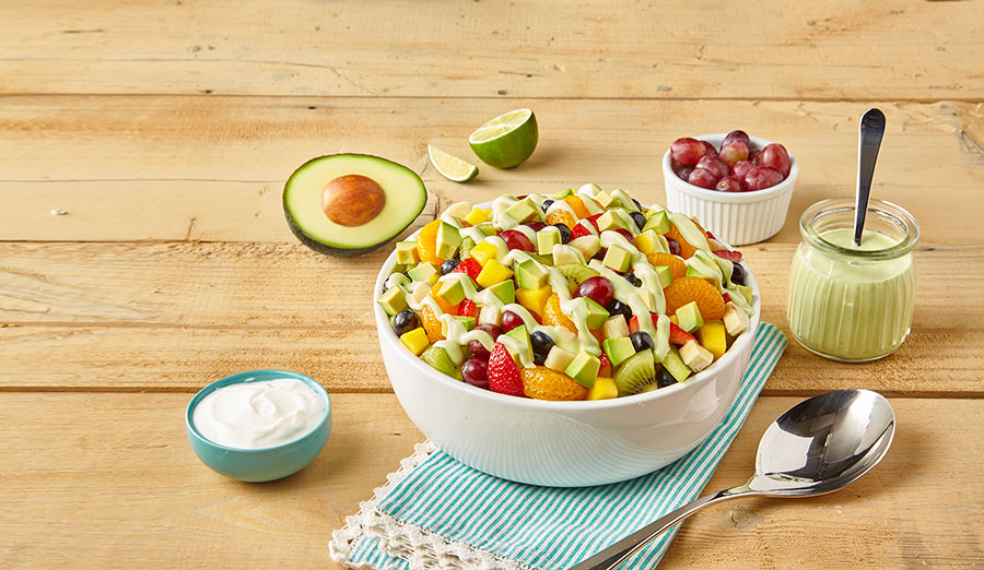 Avocados From Mexico Fruit Salad with Avocado Coconut Lime Dressing Heart-Check certified recipe