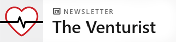 A red heart icon with a black pulse line intersecting it is to the left of 'Newsletter' and 'The Venturist'.