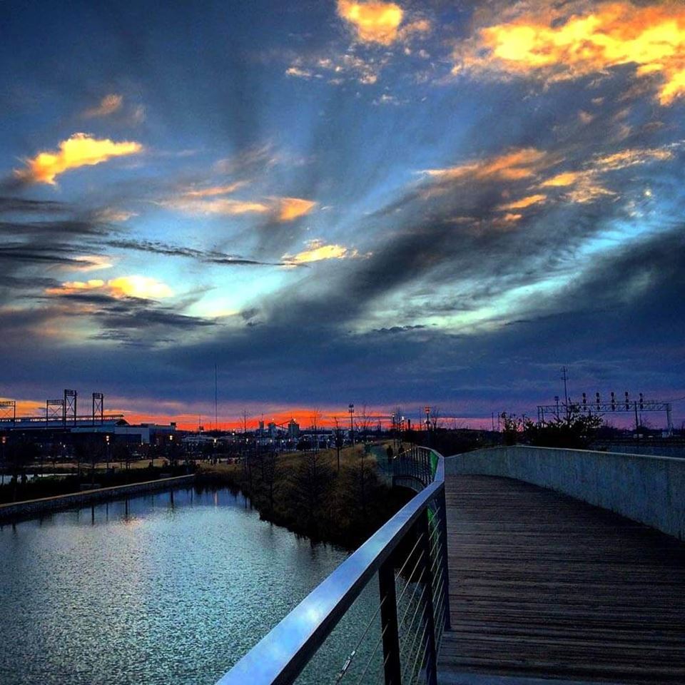 blue sky at night on a bridge