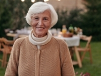 A woman in a garden looking at the camera smiling