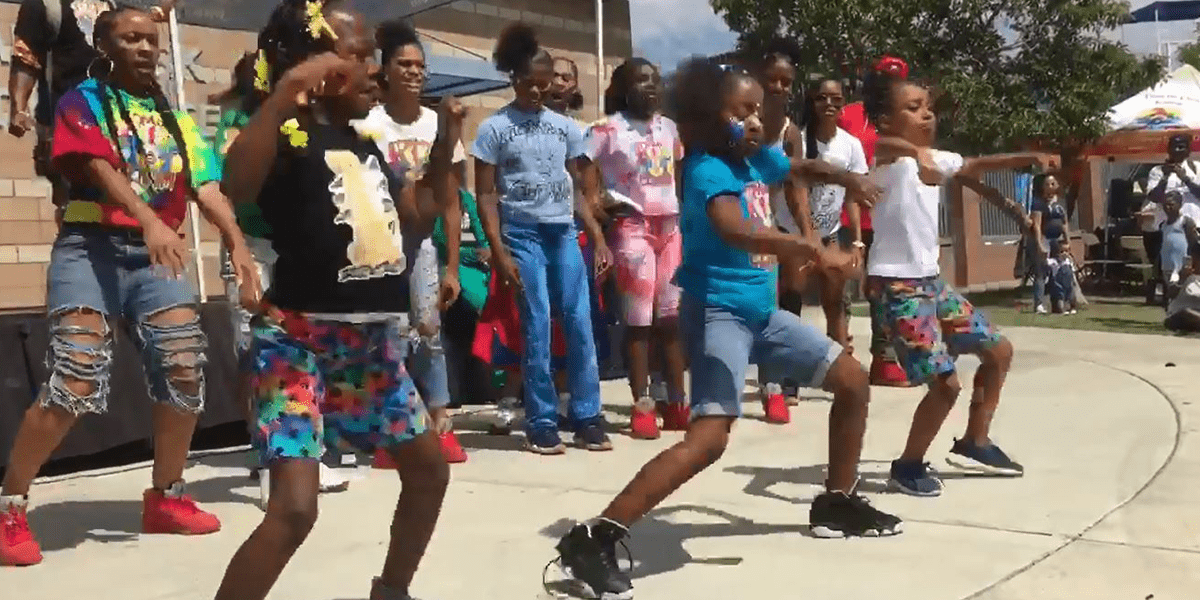 Dancers at the Community STEPS kick off in Jackie Tatum Harvard Park