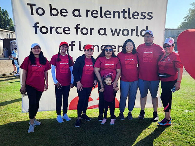 Bank of America employees in California participate in a local Heart Walk. For its commitment to better health care for all, the bank will receive an American Heart Association Award of Meritorious Achievement in June. (Photo courtesy of Bank of America)