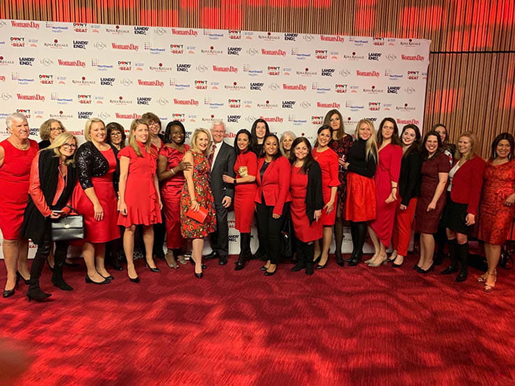 Northwell Health’s team, with Dr. Jennifer Mieres, Katz Institute for Women's Health leader Dr. Stacey Rosen and Zucker School of Medicine Dean Dr. Lawrence Smith (all left of center) at the 2018 Woman’s Day Red Dress Awards in New York City. (Photo courtesy of Jennifer Mieres)