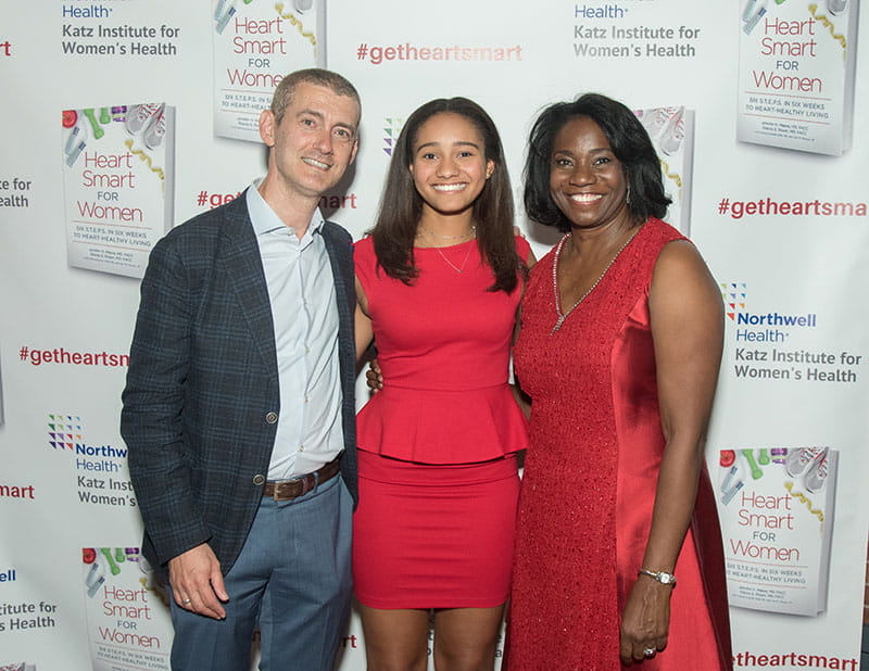 Dr. Jennifer Mieres (right) with her husband, Dr. Haskel Fleishaker, and daughter Zoë at the Heart Smart for Women book launch in 2017 in New York City. (Photo by Ben Asen)