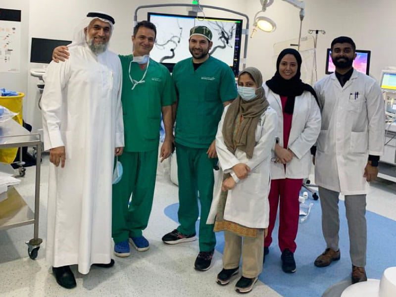 Dr. Suhail Al Rukn, left, a cofounder of the Middle East and North African Stroke Organization (MENASO), with the neuro-intervention stroke team at Rashid Hospital in Dubai, United Arab Emirates. (Photo courtesy of MENASO)