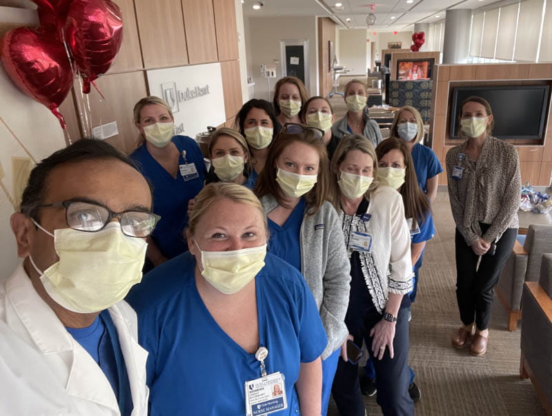 Dr. Manesh Patel joins his Duke Health colleagues for a selfie at Duke Heart nursing recruitment event in January. (Photo courtesy of Dr. Manesh Patel)