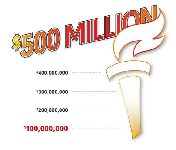one hundred million dollars raised to five hundred million dollar goal
