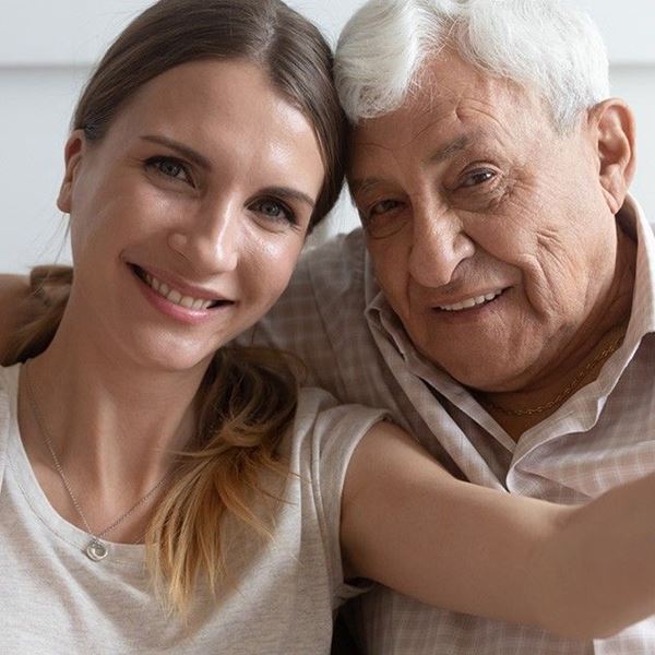 happy woman and father