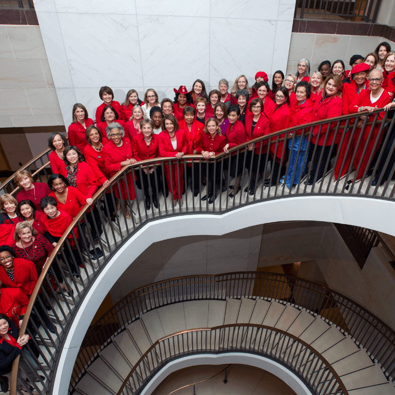 The women of Congress gathered in red on Capitol Hill to celebrate Go Red for Women.