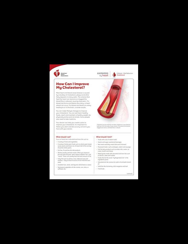 How can I improve cholesterol Answers by Heart sheet