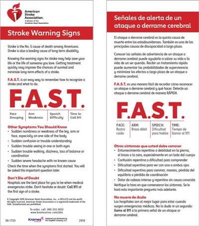sample of stroke warning signs card