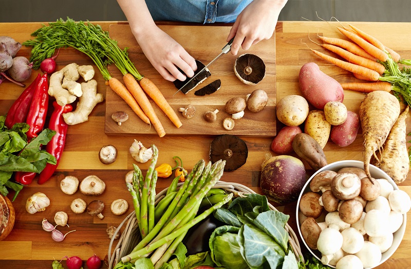 healthy vegetables on cutting board