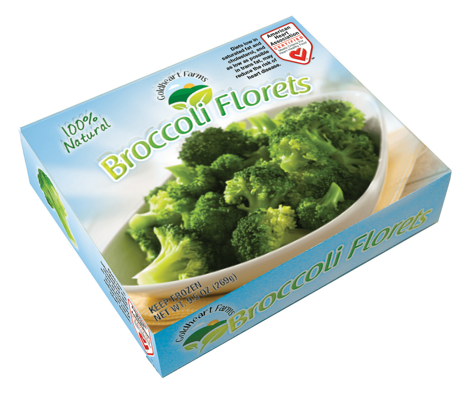 Frozen broccoli package with Heart-Check mark