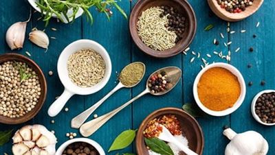 Various spices and garlic