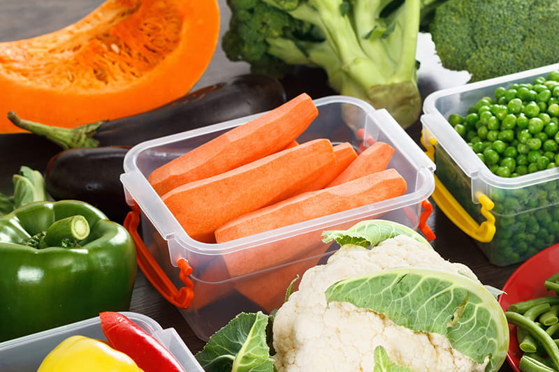 vegetables in plastic containers