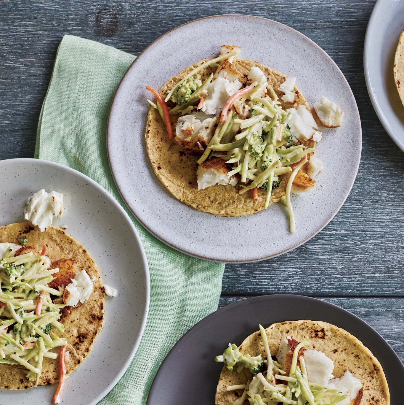 Fish Tacos with Broccoli Slaw 