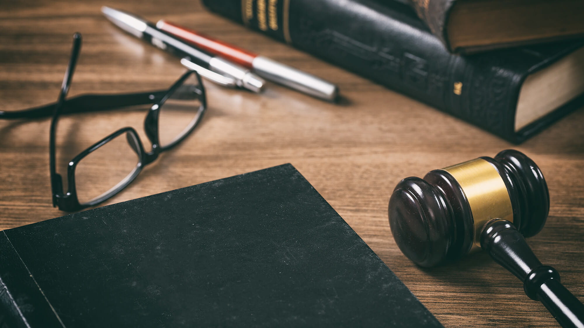 gavel, book and glasses