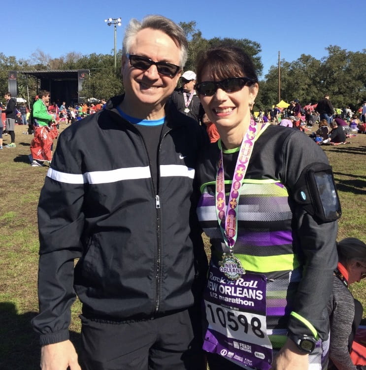 Ten years after her heart transplant, Toni Wild has moved from 5ks to marathons. Wild with husband, Jim. (Photo courtesy of Toni Wild)