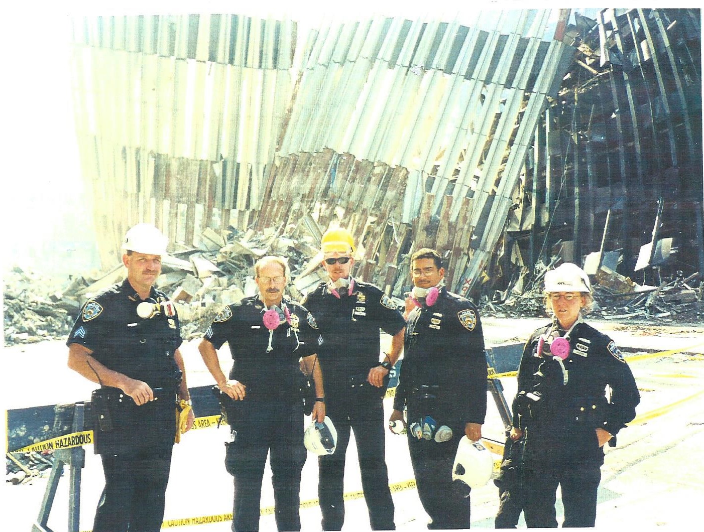 Charlie Wilson (second from the left), standing with this NYPD colleagues during a break at the World Trade Center. (Photo courtesy of Judy Wilson)