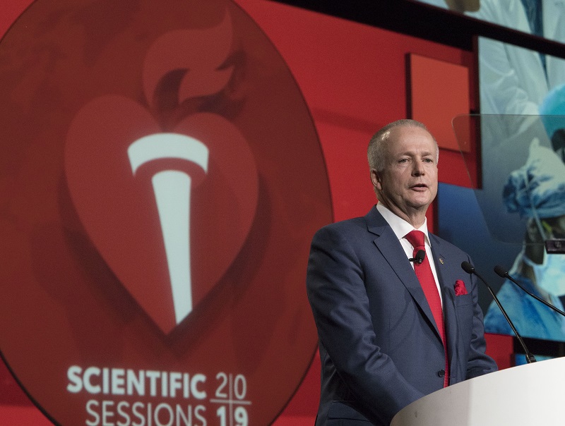 AHA President Robert Harrington delivers presidential address at Scientific Sessions 2019.