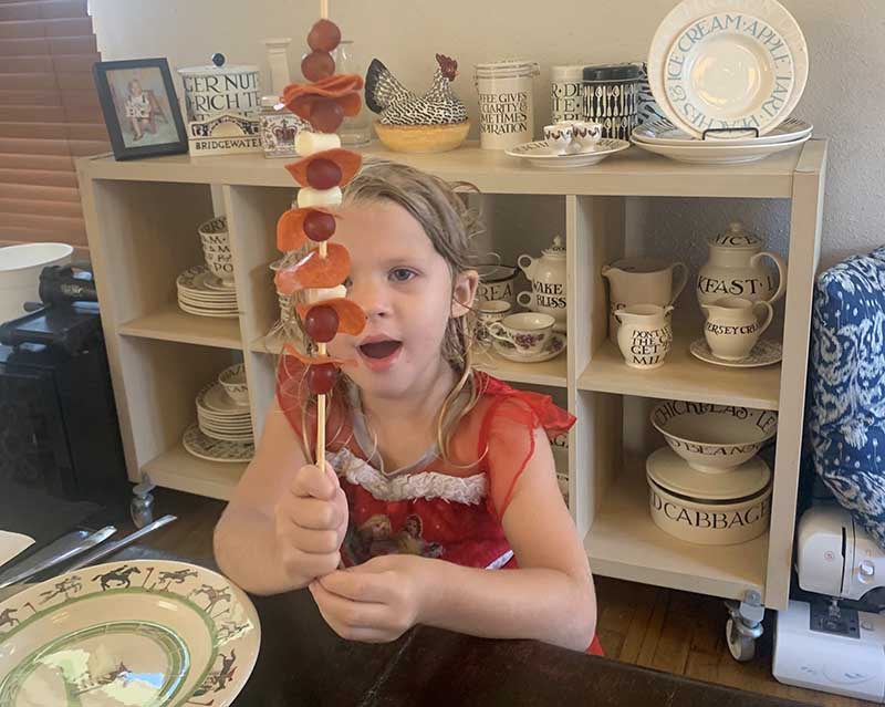 Alexis Wood's daughter practices math skills by building a healthy kebab with a variety of foods. (Photo courtesy of Alexis Wood)
