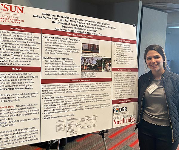 Lorena Melendez-Chavez presents her research poster at the Community-Academics Partnerships Conference at California State University, Northridge, in February. (Photo by Nelida Duran, assistant professor in the Department of Family and Consumer Sciences)