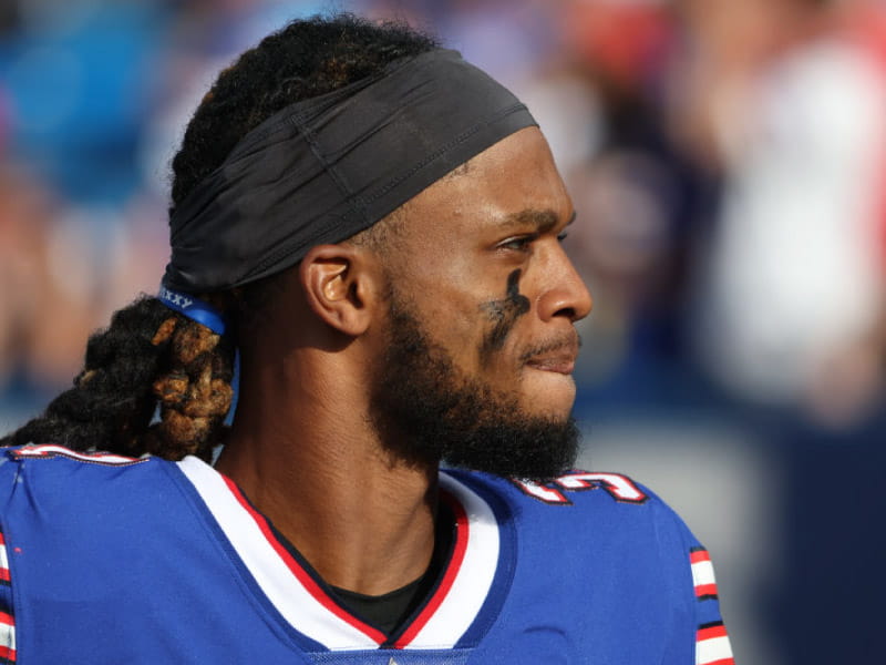 Buffalo Bills safety Damar Hamlin during a preseason game in Orchard Park, New York, in August 2022. He said Tuesday that commotio cordis caused his collapse during a game in January. (Timothy T Ludwig/Getty Images Sport via Getty Images)