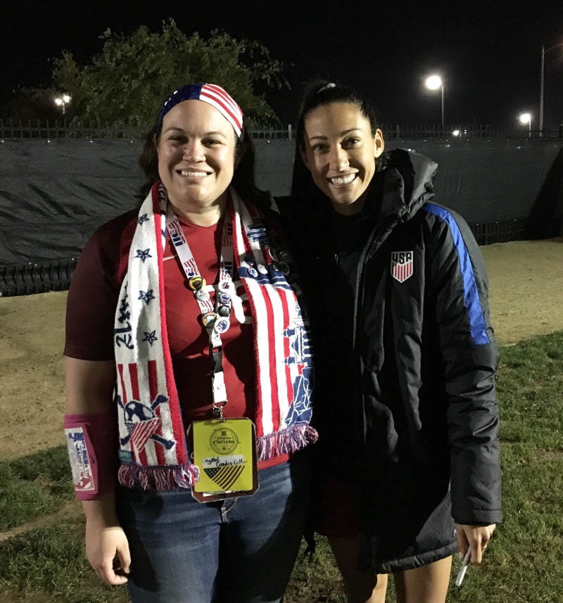 Crystal Cuadra-Cutler (left) with Christen Press, Angel City FC forward and veteran of the United States national team, in San Jose, California, in 2017. (Photo courtesy of Julie Burkhead)