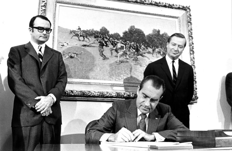 President Richard Nixon signed the Clean Air Act on Dec. 31, 1970. The law authorized the Environmental Protection Agency to regulate sources of air pollution. (Richard Nixon Library/National Archives)