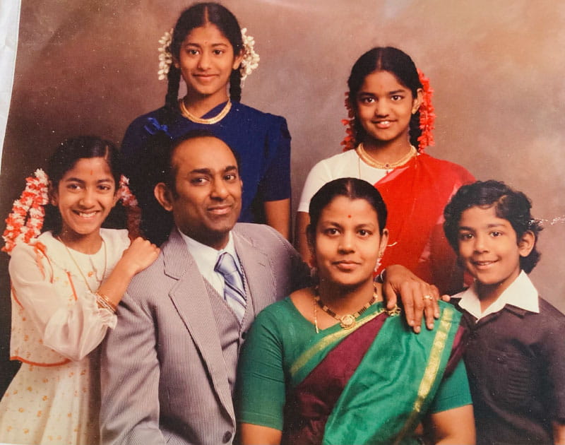 Dr. Latha Palaniappan (top right) in a childhood family photo that includes her father, S. Palaniappan, who died from a heart attack at age 39. (Photo courtesy of Dr. Latha Palaniappan)