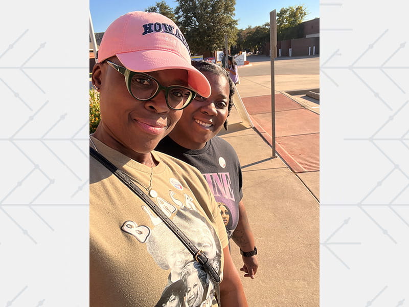 Kim Spight, left, and Sharnay standing together outside in the sunshine