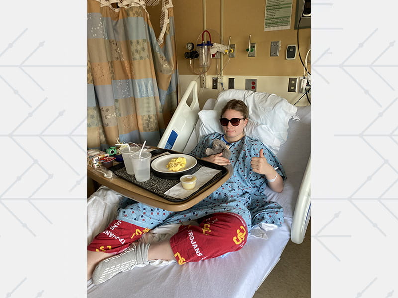 Haley Warren in an upstate New York hospital after having a stroke in 2022.