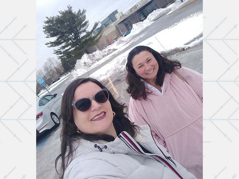 Monica (left) and Ximena, participants since 2005, visit the Framingham Heart Study for their third exam in 2025.