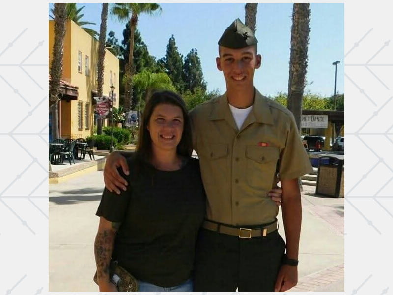 Rikki Crider with her son, Daniel, at his Marine boot camp graduation in 2019