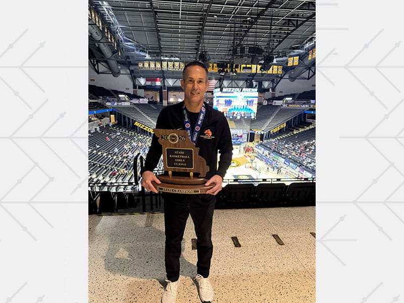 Dan with the 2026 Missouri state high school championship trophy