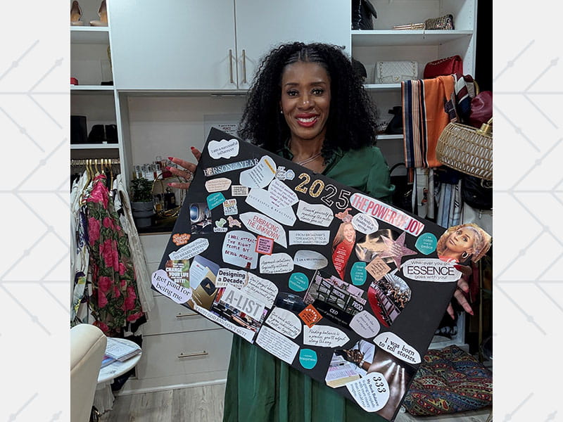 Shanta shows her the uplifting messages on her vision board for 2025